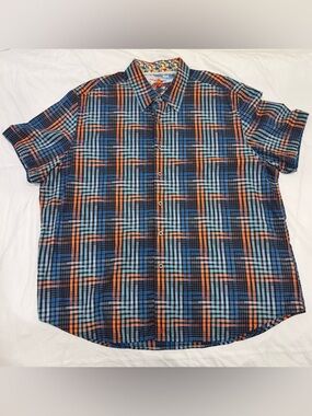 Robert Graham 3XL Men’s Blue Orange Plaid Surfer Cotton Button Down Shirt XXL